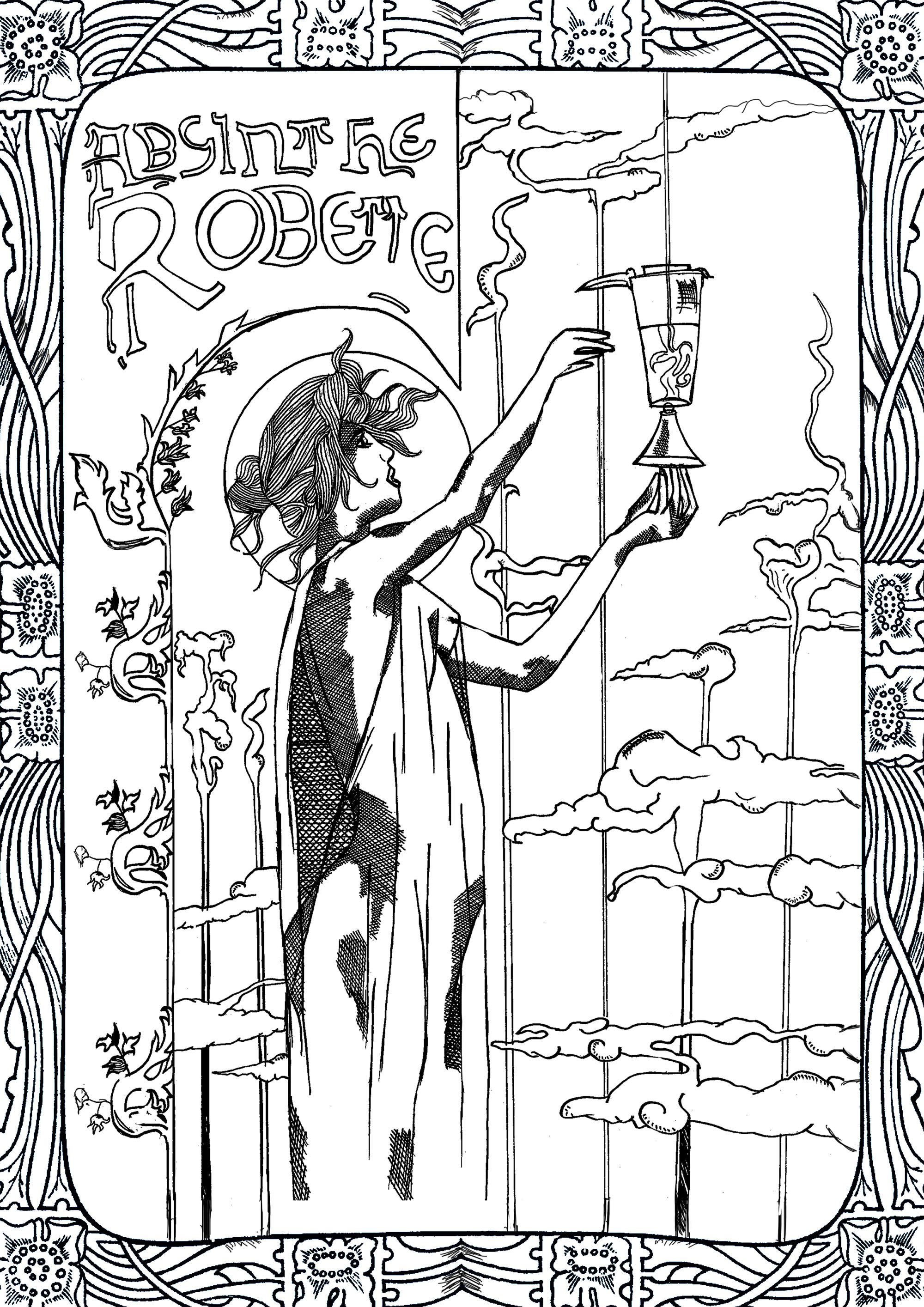 Un coloriage inspirée des fameuses affiches de Alphonse Mucha