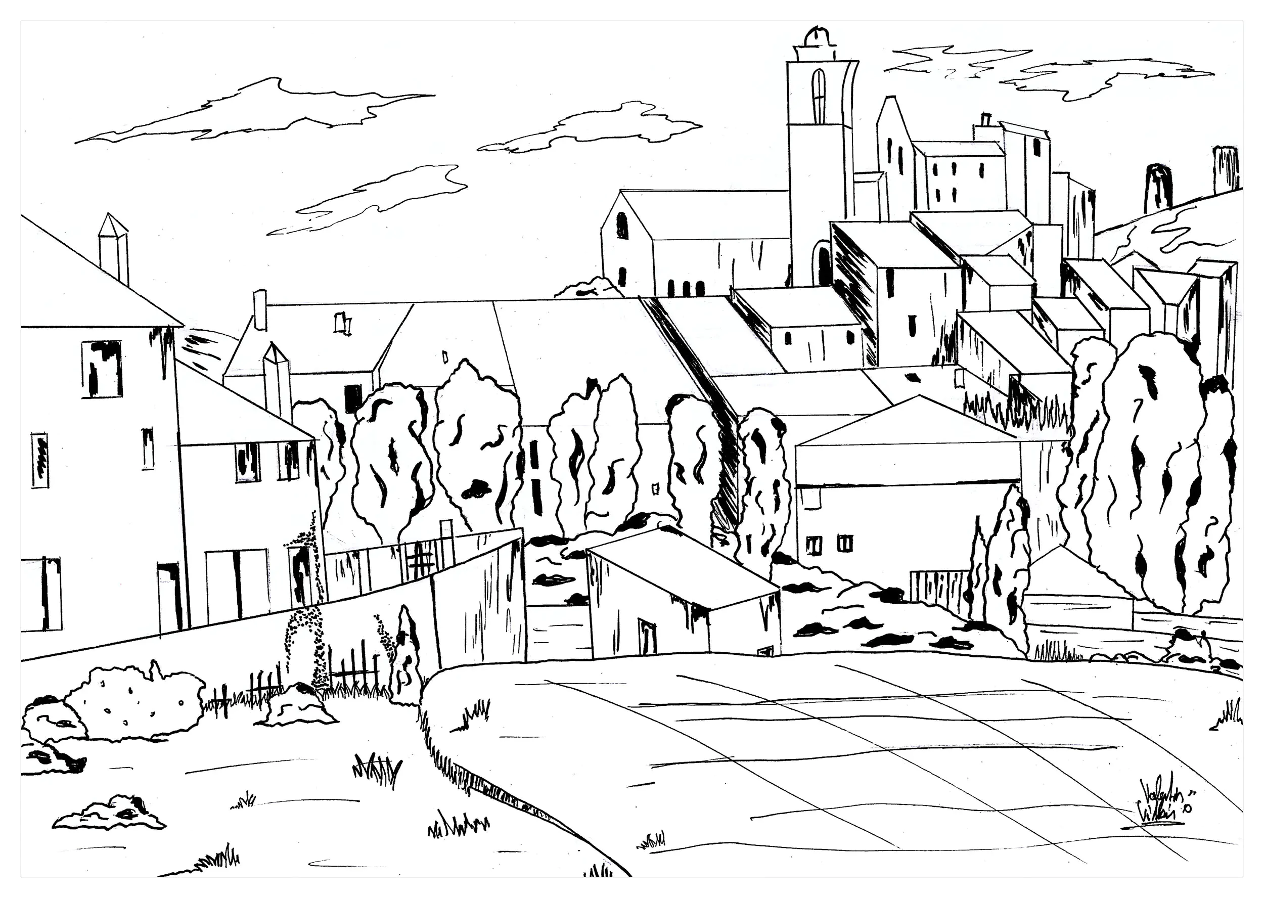 Paul Cézanne - Gardanne (Coloriage de Chefs d’œuvres à imprimer pour adultes)