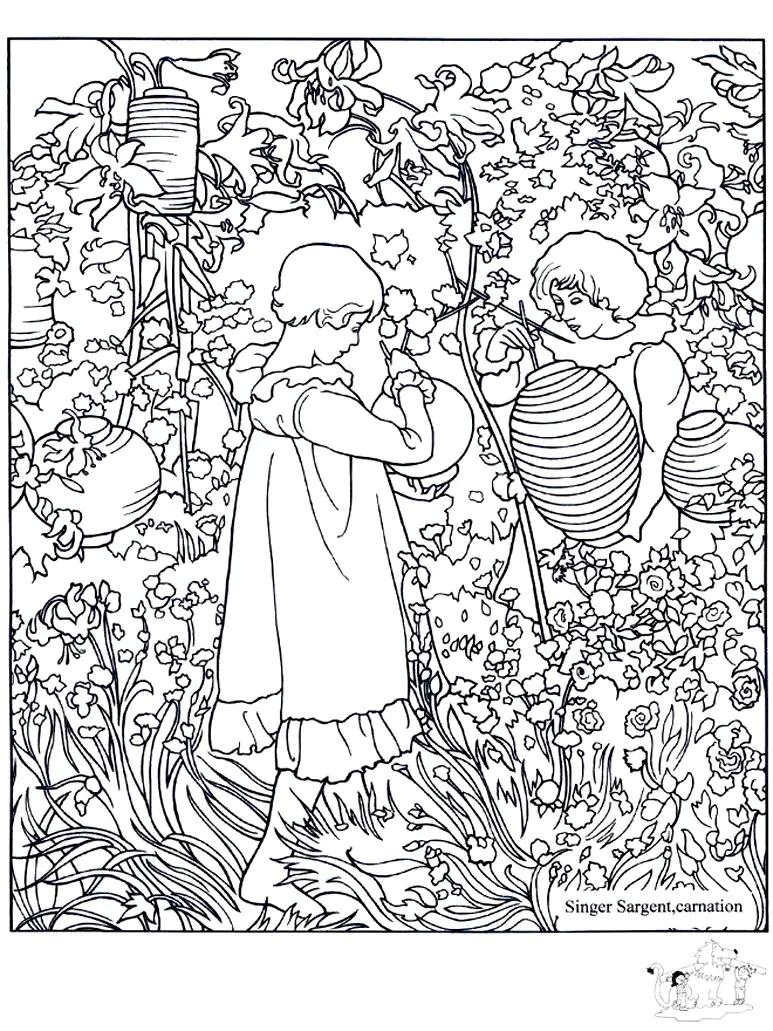 "Carnation, Lily, Lily, Rose", John Singer Sargent (Coloriage de Nouvelle année à imprimer pour adultes)