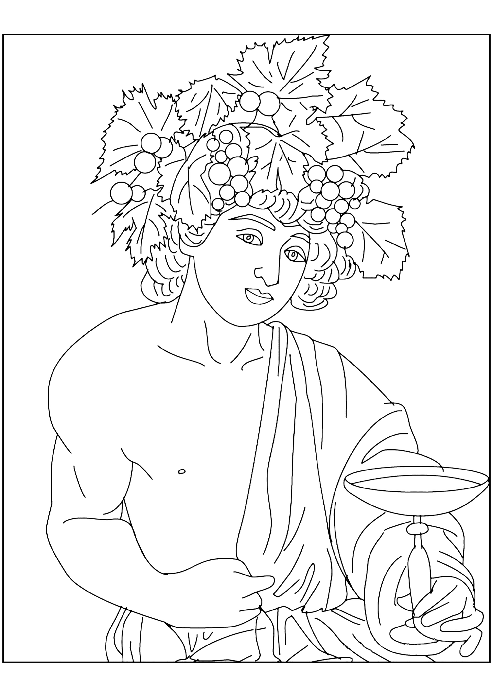 Le Caravage - Bacchus (1598) (Coloriage de Chefs d’œuvres à imprimer pour adultes)