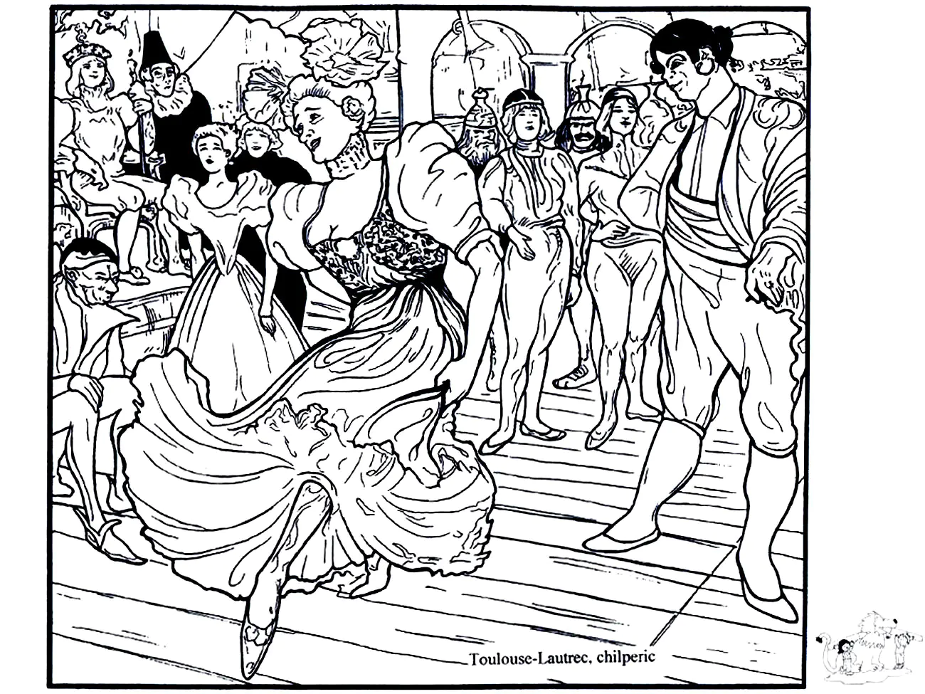 Henri de Toulouse-Lautrec - Marcelle Lender dansant le boléro dans 'Chilpéric' (Coloriage de Chefs d’œuvres à imprimer pour adultes)