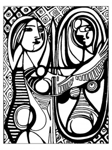 Coloriage adulte d apres picasso femme au miroir picasso