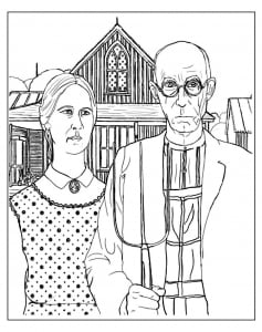 Coloriage adulte grant wood american gothic