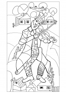 Coloring adult chagall the green violonist 1923 24 New York drawn by olivier