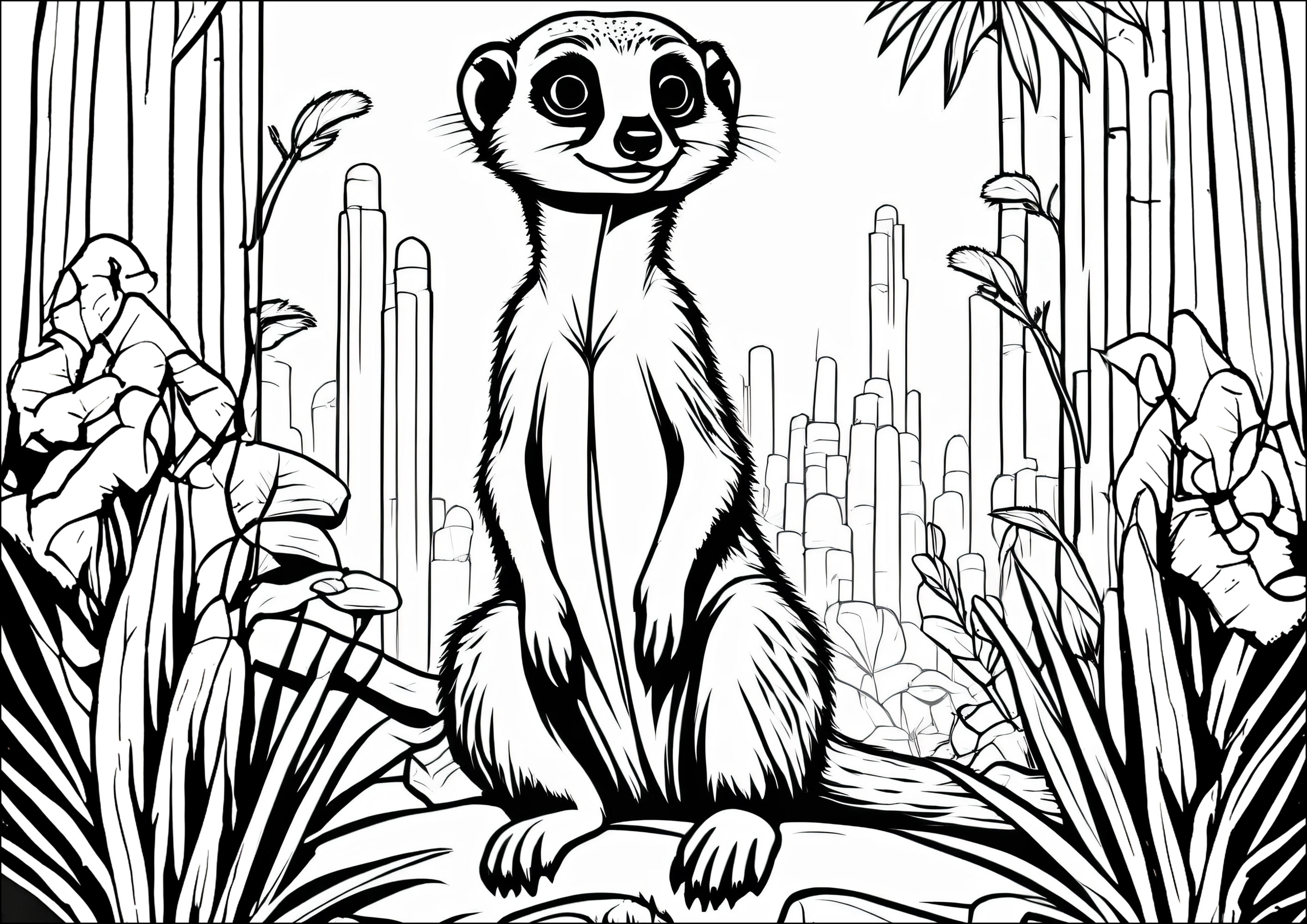 Suricate rigolo dans le désert (Coloriage d'Autres animaux à imprimer pour adultes)