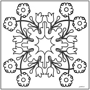 Coloriage de à imprimer pour adultes : Simple azulejo fleuri