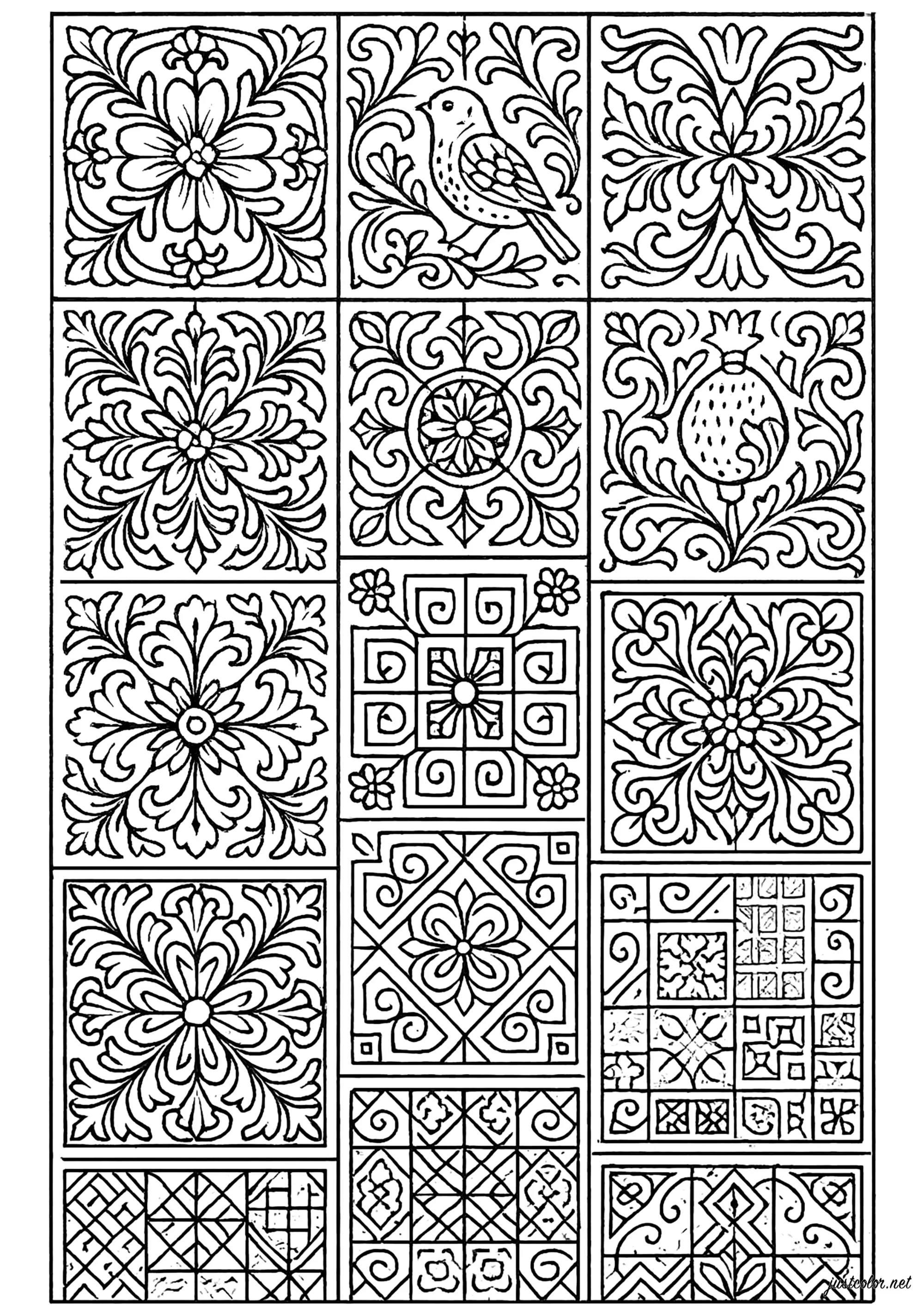 Divers Azulejos (Coloriage à imprimer pour adultes)