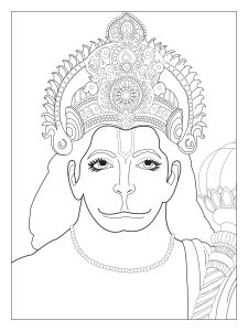 Coloriage d'Inde & Bollywood à imprimer pour adultes : Buste-hanuman