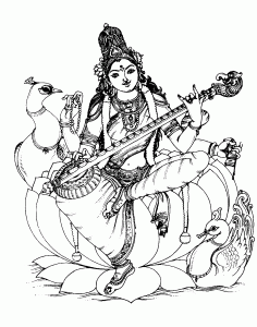 Coloriage d'Inde & Bollywood à imprimer pour adultes : Inde-saraswati-1