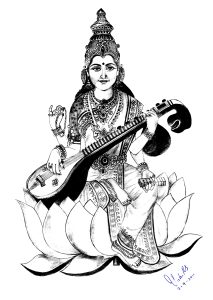 Coloriage d'Inde & Bollywood à imprimer pour adultes : Inde-saraswati-2