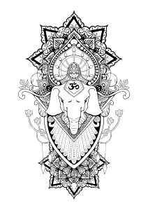 Coloriage d'Inde & Bollywood à imprimer pour adultes : Ganesh et Mandalas