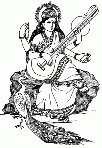Coloriage d'Inde & Bollywood à imprimer pour adultes : Saraswati : Divinité hindoue de la sagesse