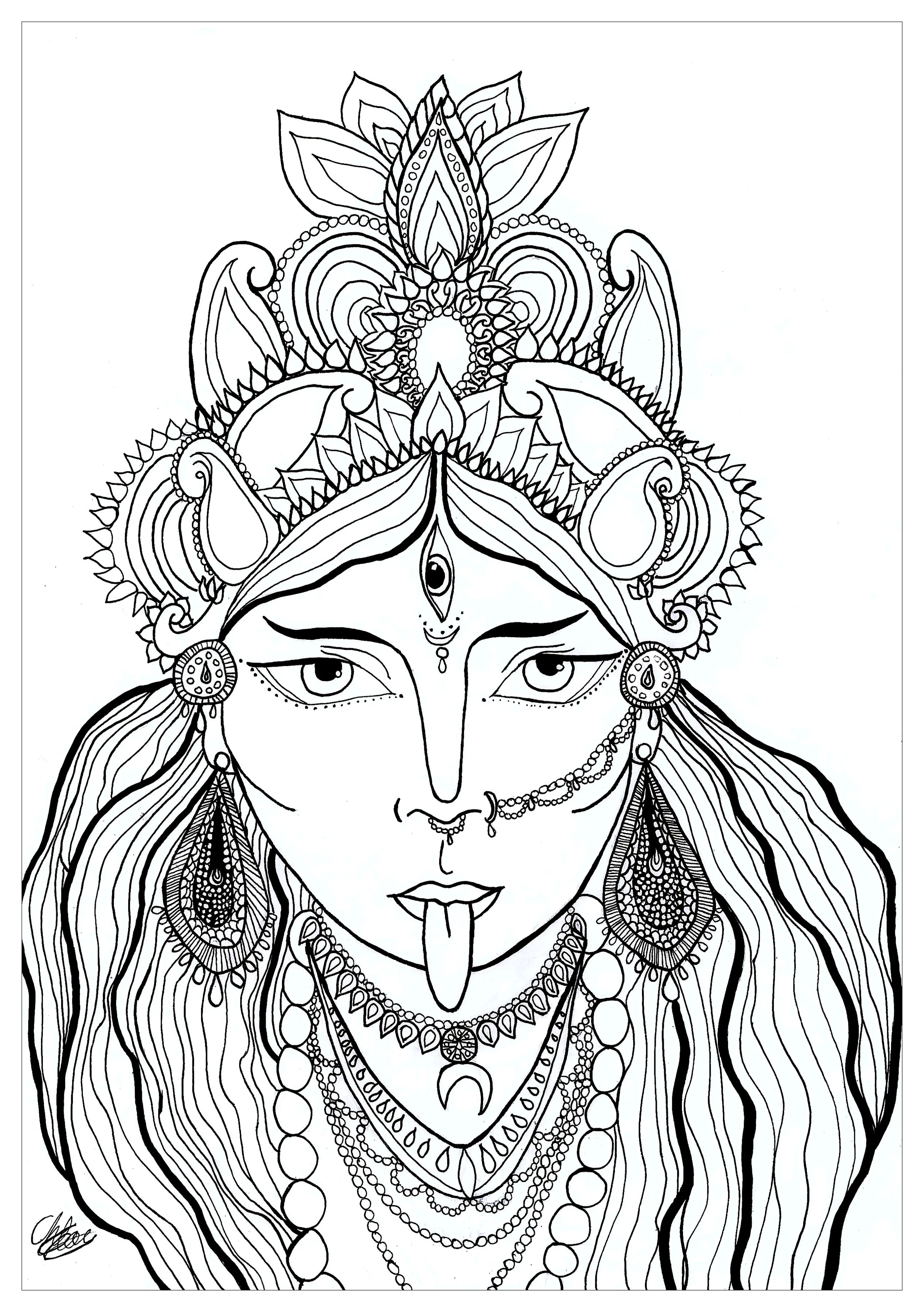 Deesse-kali-par-chloe (Coloriage d'Inde & Bollywood à imprimer pour adultes)