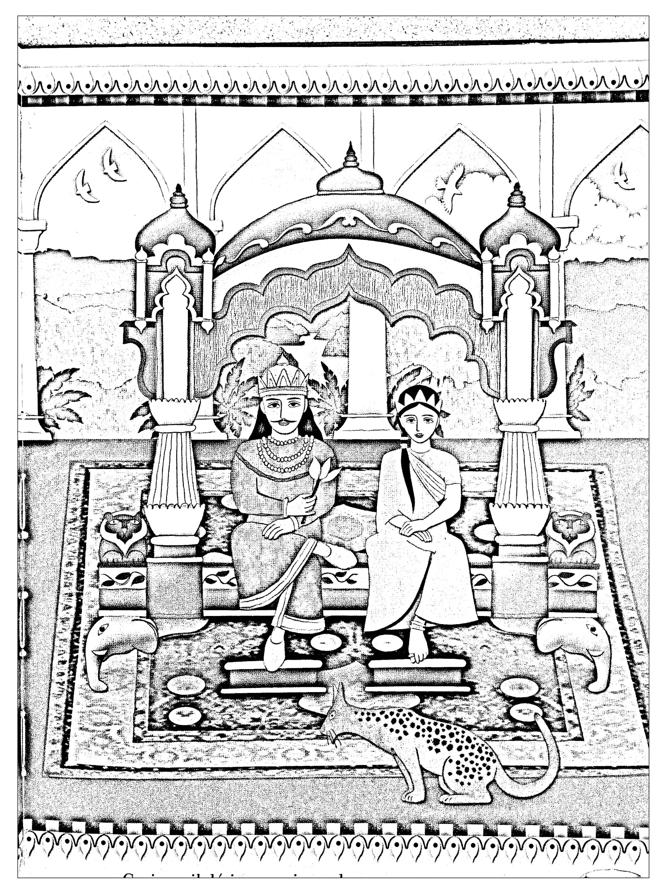 Inde roi reine (Coloriage d'Inde & Bollywood à imprimer pour adultes)