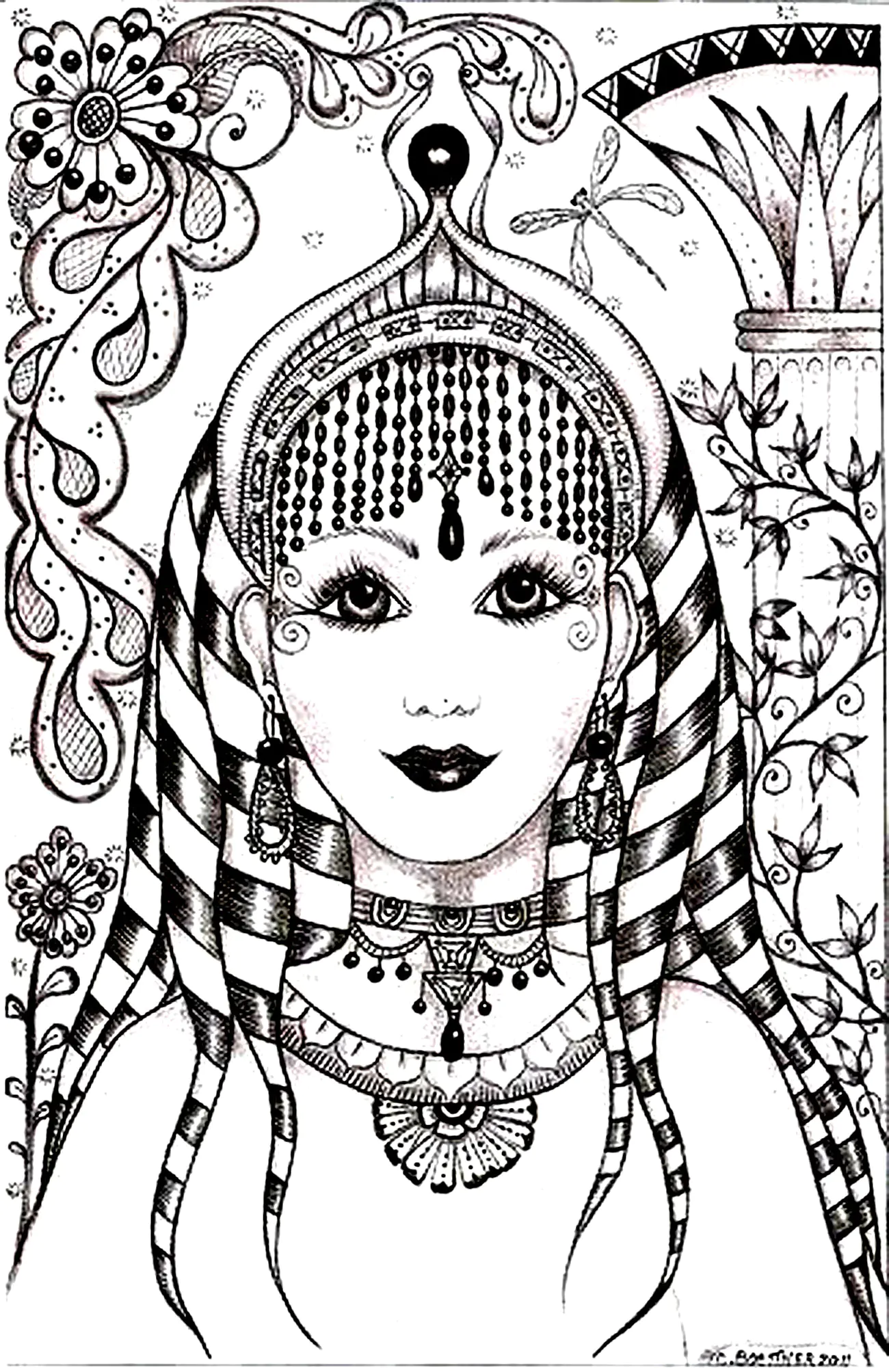 Visage inspiration inde (Coloriage d'Inde & Bollywood à imprimer pour adultes)