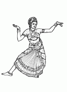 Danseuse indienne traditionnelle, ayant inspiré les danses des films de Bollywood (Coloriage d'Inde & Bollywood)