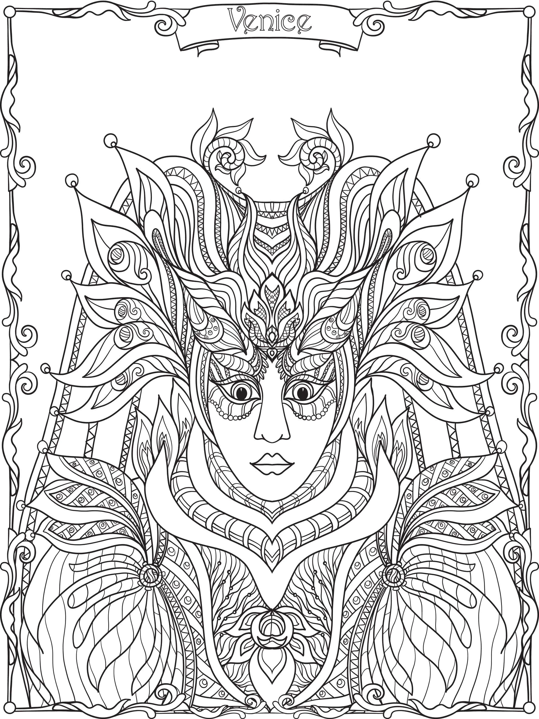 Costume et Masque du Carnaval de Venise (Coloriage à imprimer pour adultes)