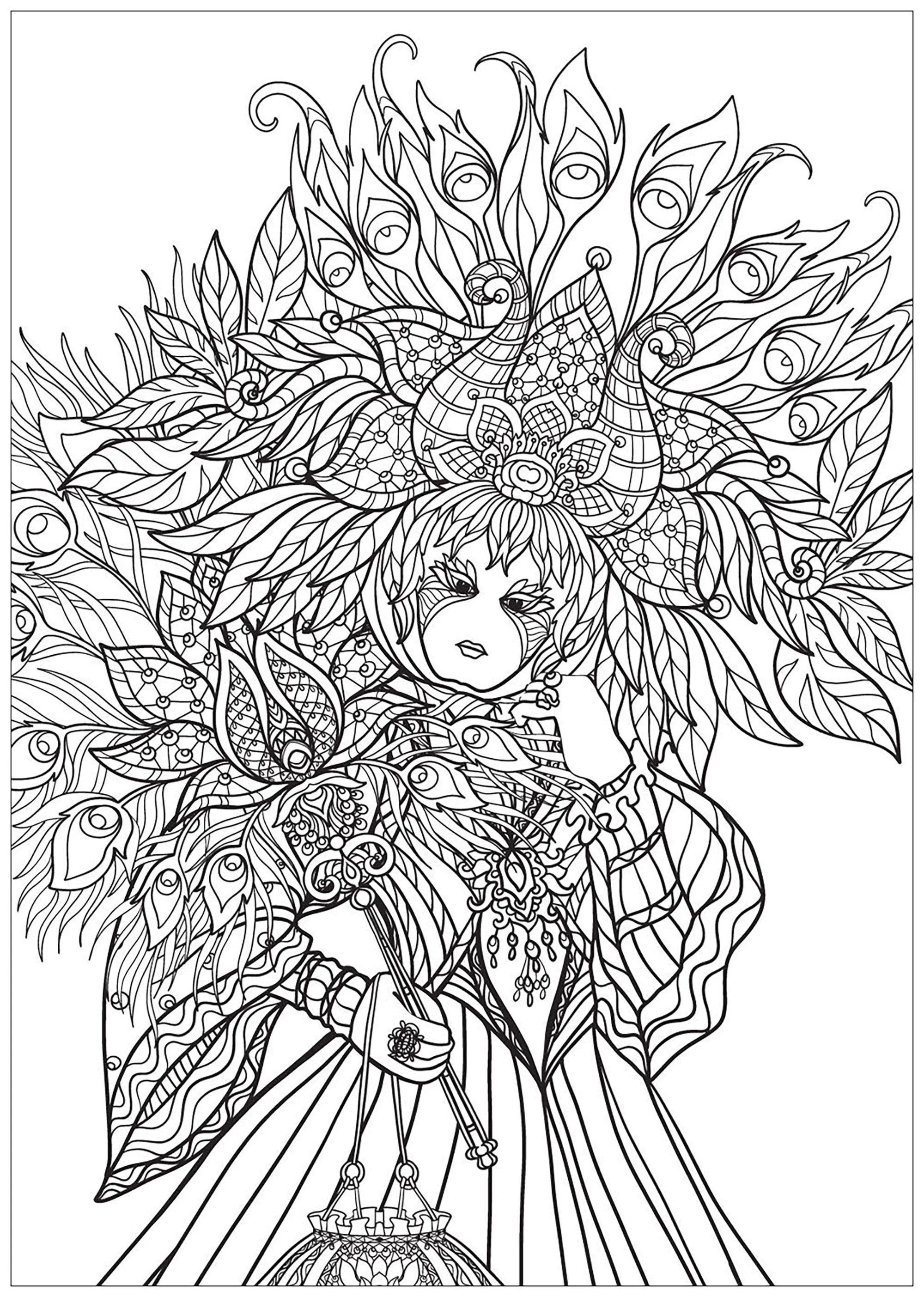 Costume du Carnaval de Venise (détail) (Coloriage à imprimer pour adultes)