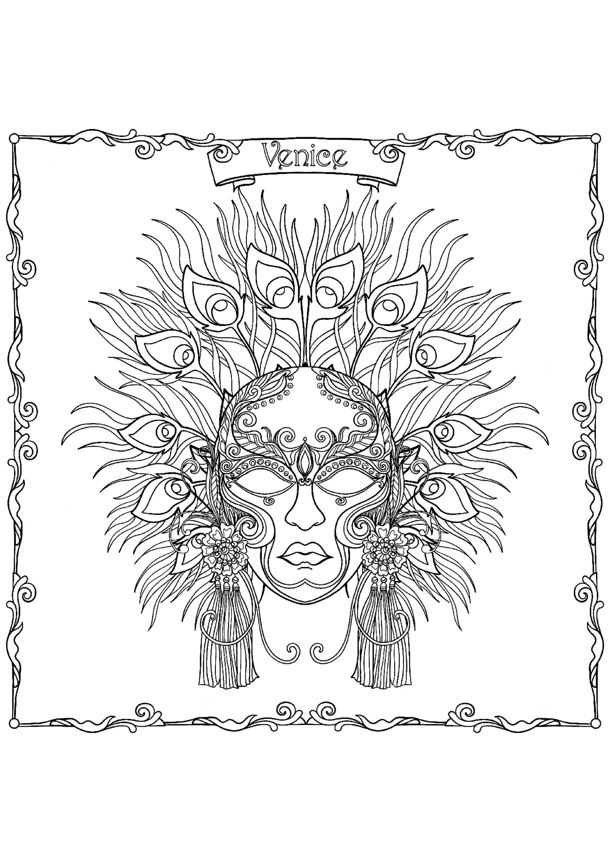 Masque du Carnaval de Venise (Coloriage à imprimer pour adultes)