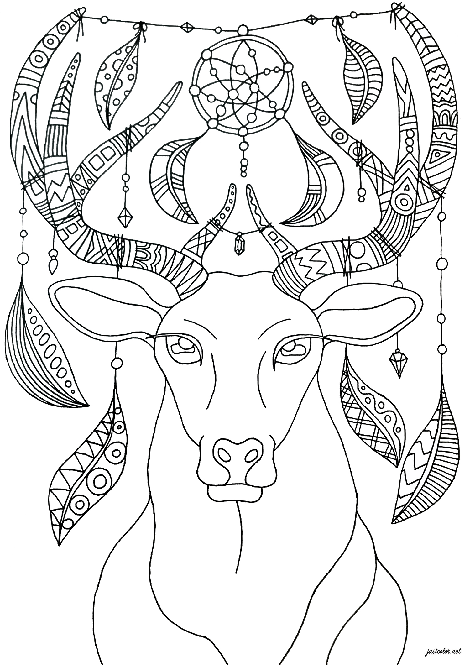 Coloriez ce cerf au ornements bohèmes et relaxants - version simple, Artiste : Lucie