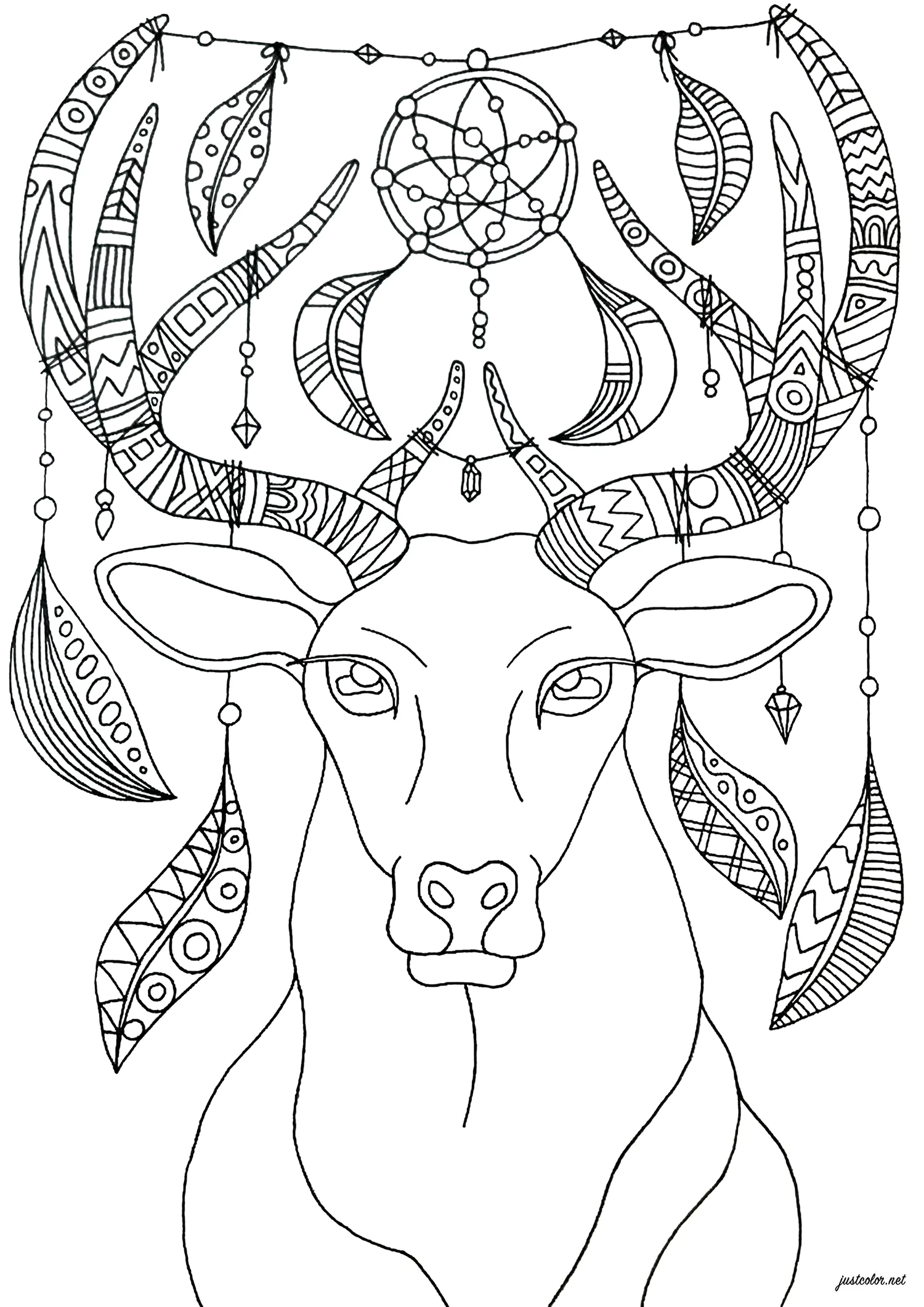 Cerf attrape-rêves (Coloriage à imprimer pour adultes)