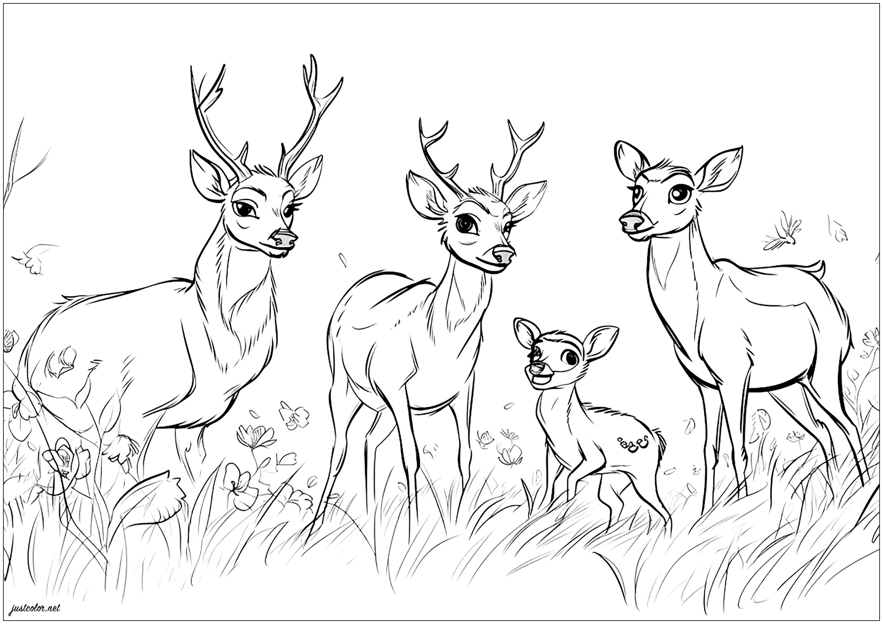 Famille de cerfs Coloriages Cerfs difficiles pour adultes et enfants