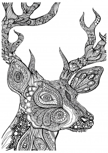 Une tête de cerf style zentangle (Coloriage)