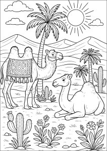 Caravane du Désert (Coloriage de Chameaux et Dromadaires)