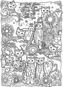 Coloriage adulte animaux plein chats