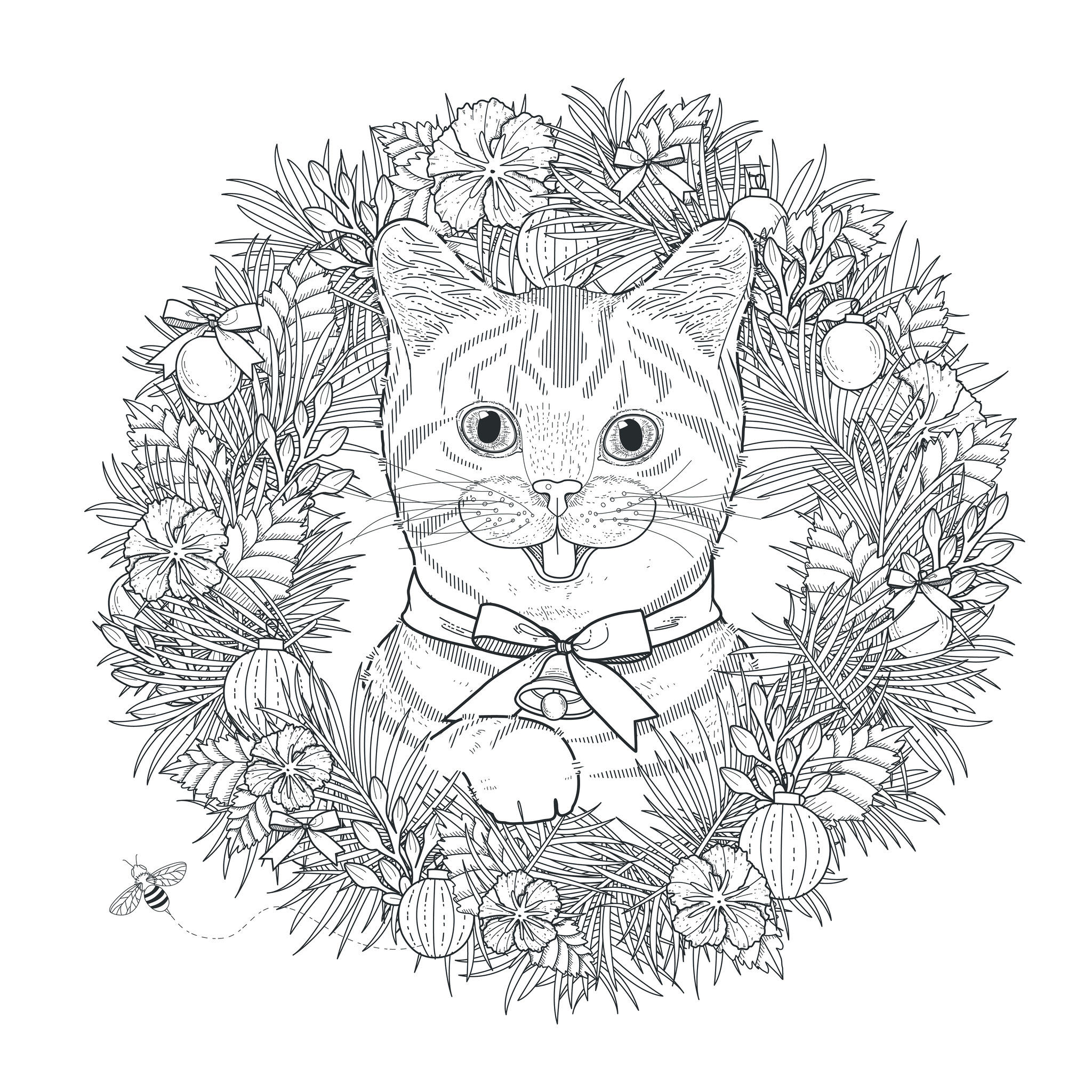 Chat mignon dans une jolie couronne fleurie, Artiste : Kchung   Source : 123rf