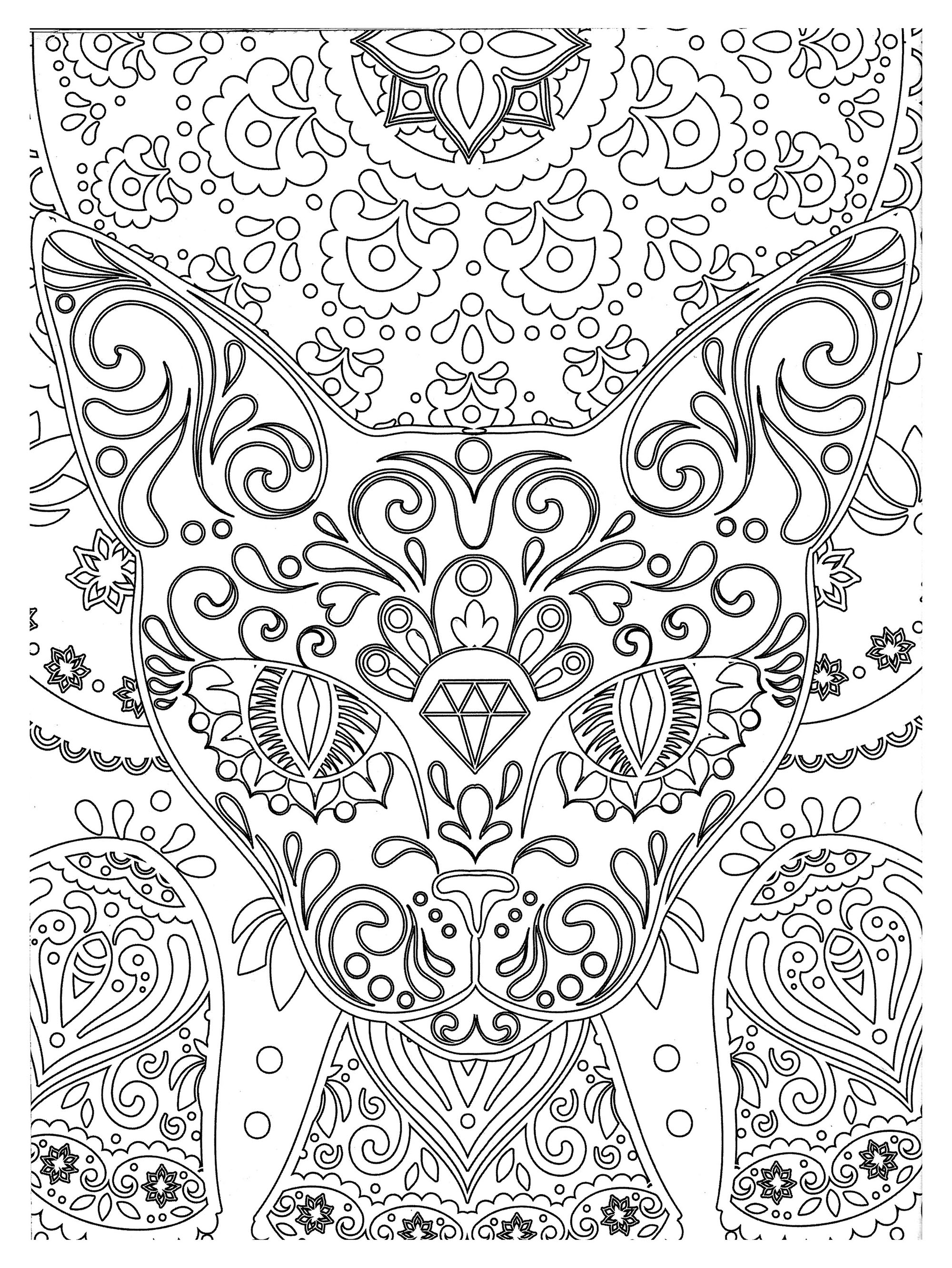 Coloriage abstrait représentant une tête de chat