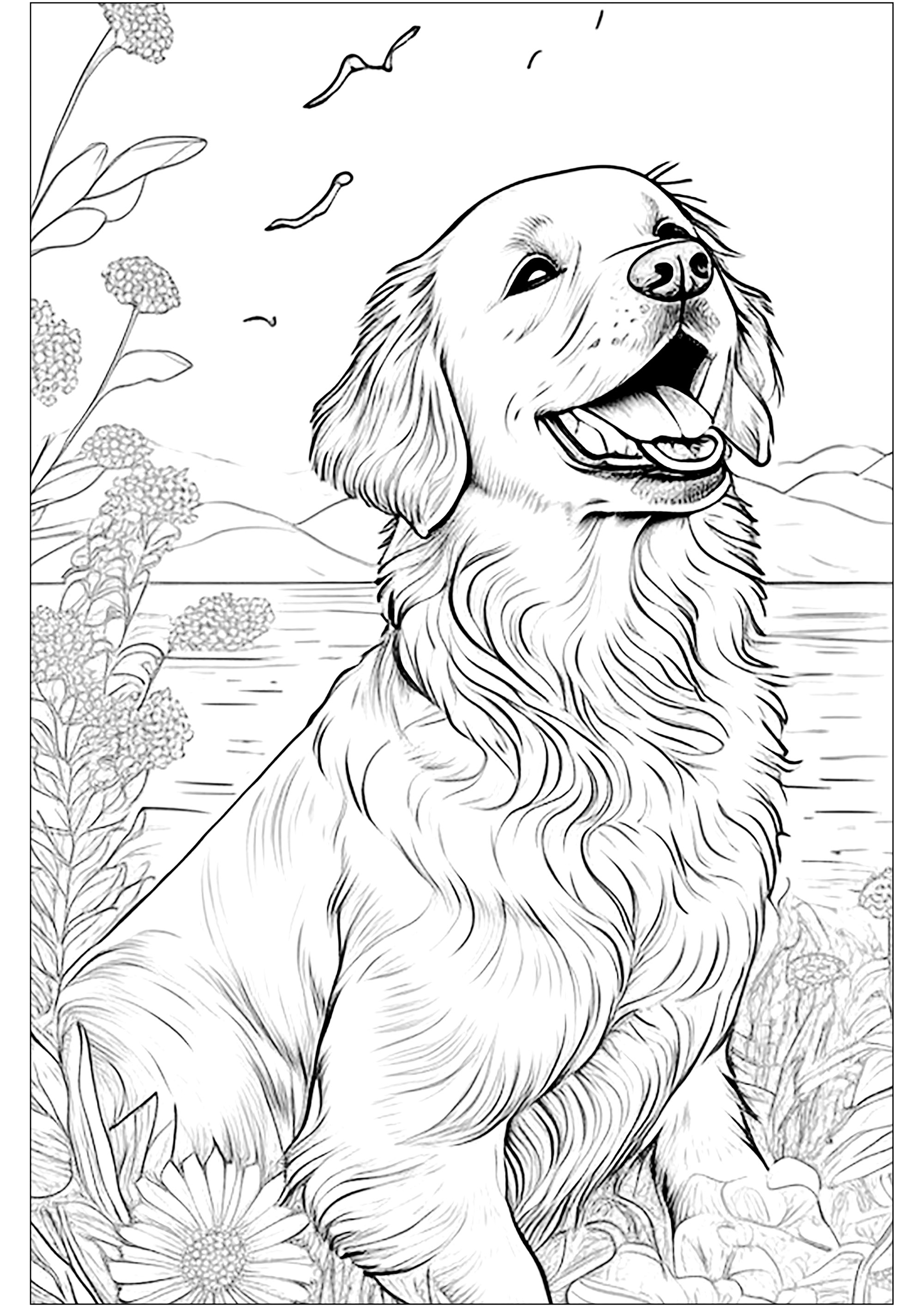 Coloriage réaliste d'un Golden retriever