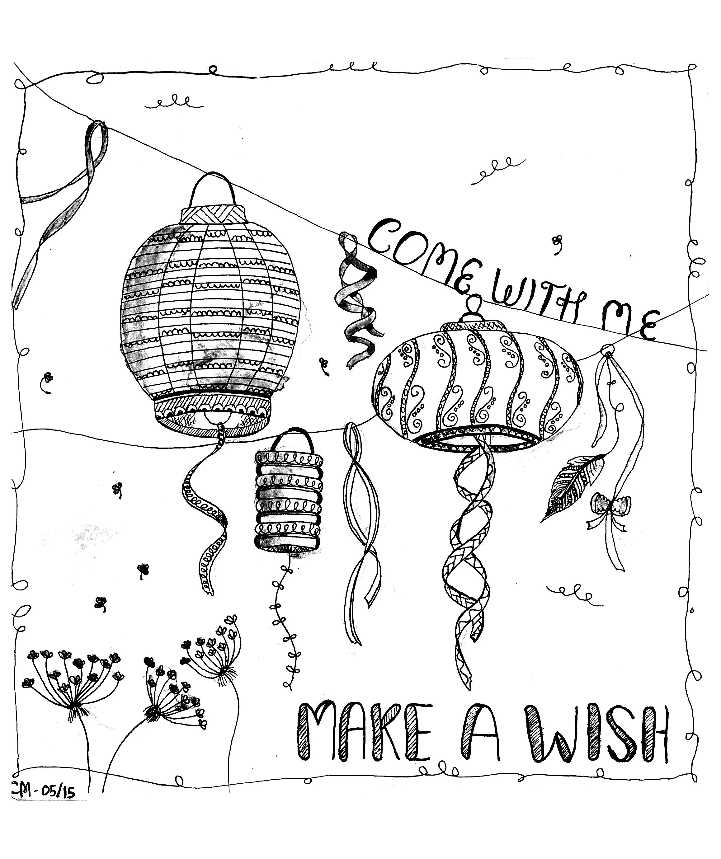 Fais un vœu (Coloriage de Chine / Asie à imprimer pour adultes)