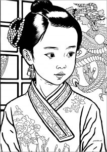 Jeune femme chinoise et dragon