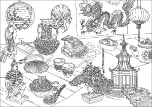 Coloriage de Chine / Asie à imprimer pour adultes : Chine