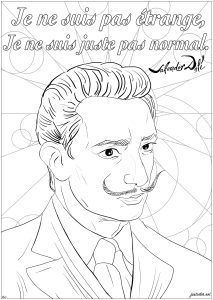 Coloriage de Citations inspirantes et Phrases Zen (EN FRANÇAIS) à imprimer pour adultes : Salvador Dali : Je ne suis pas étrange, je ne suis juste pas normal