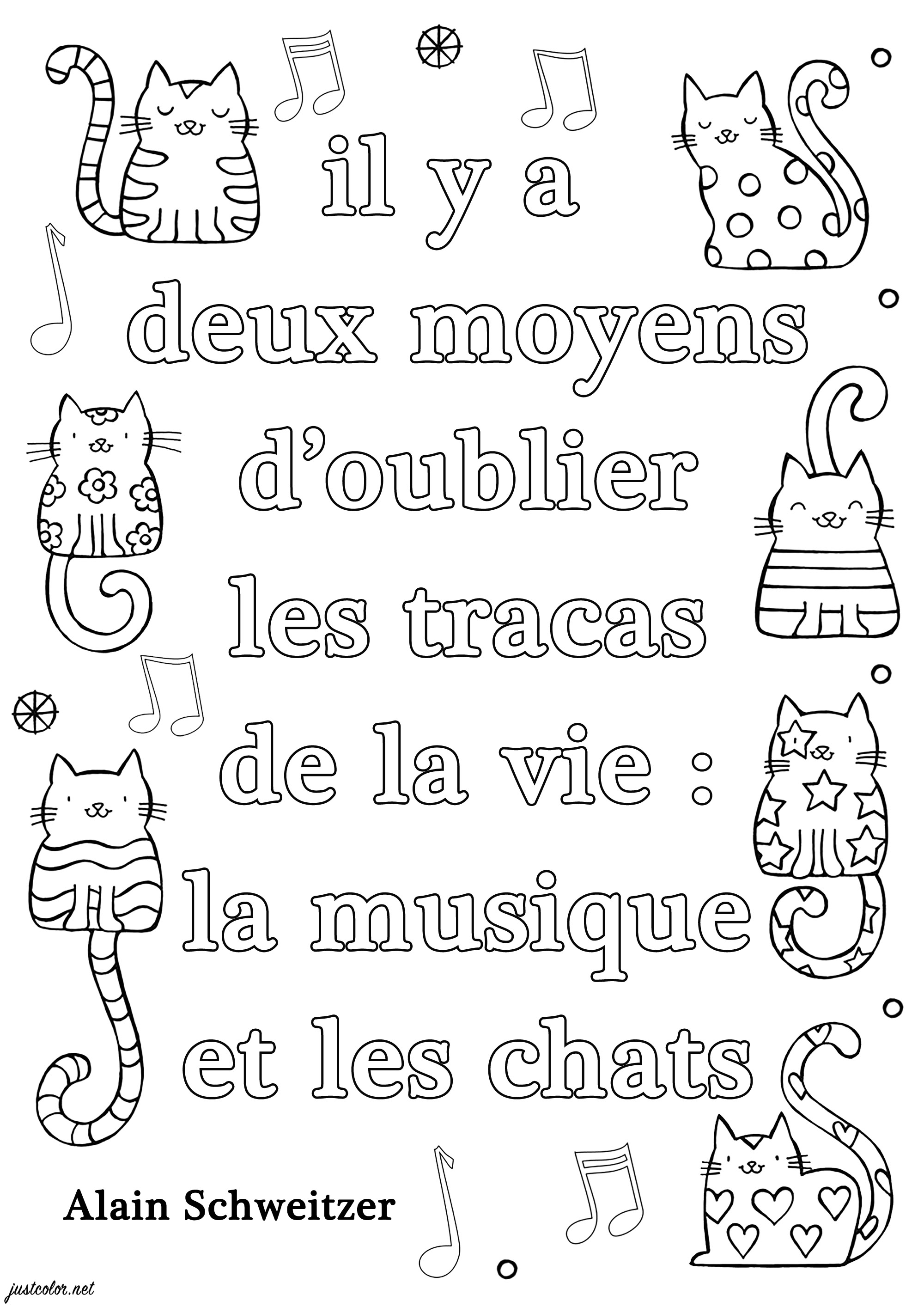 Il y a deux moyens d'oublier les tracas de la vie la musique et les chats - Alain Schweitzer