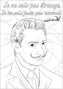 Salvador Dali : Je ne suis pas étrange, je ne suis juste pas normal (Coloriage de Citations inspirantes et Phrases Zen (EN FRANÇAIS))