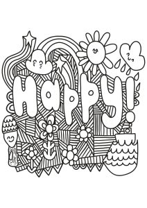 Coloriage de Citations inspirantes et Phrases Zen (EN ANGLAIS) à imprimer pour adultes : Happy !