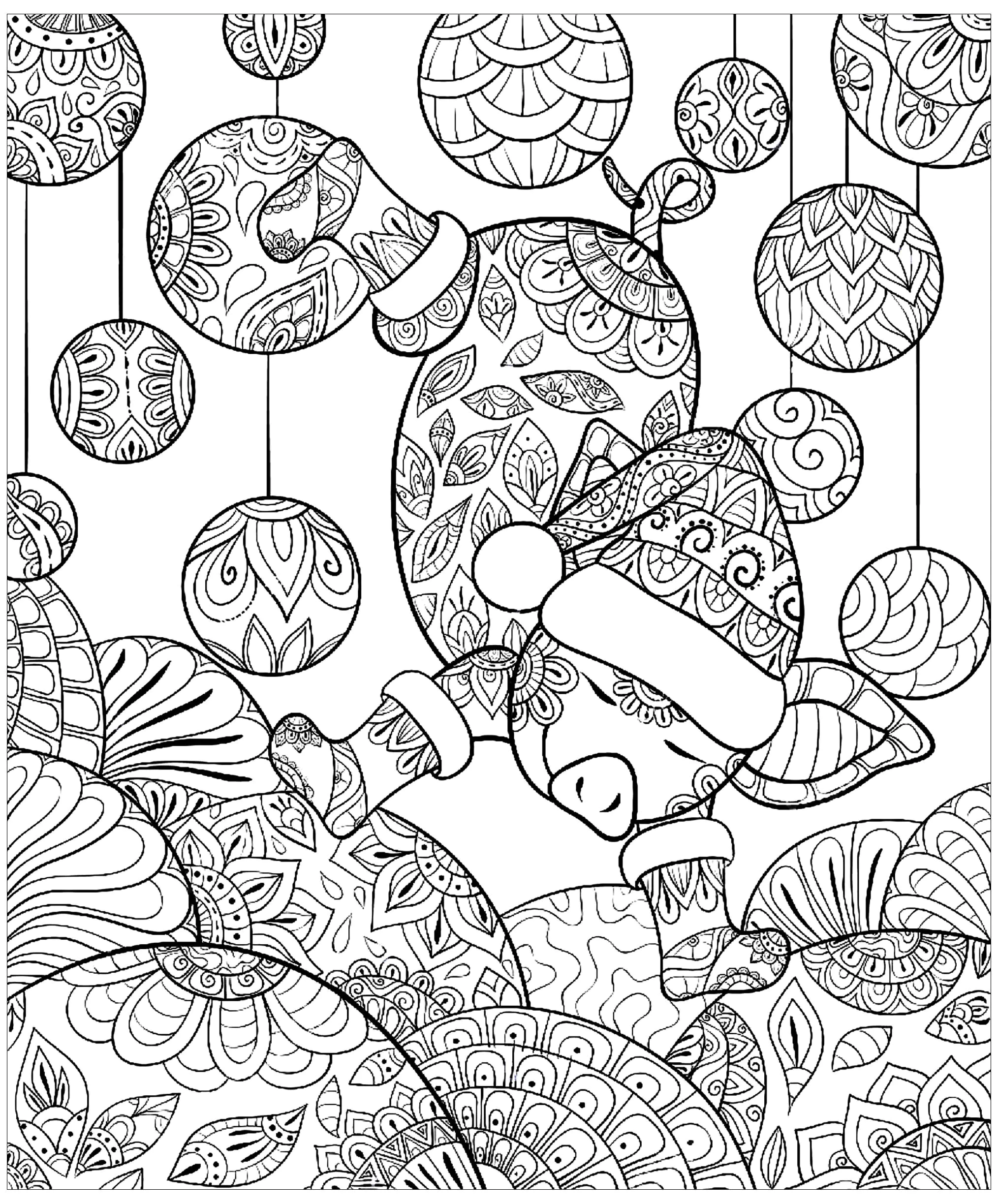 Cochon noel (Coloriage à imprimer pour adultes)