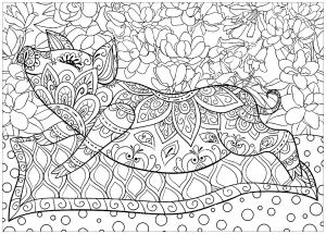 Coloriage cochon sur tapis fond fleurs