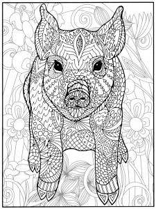 Coloring cochon et fleurs