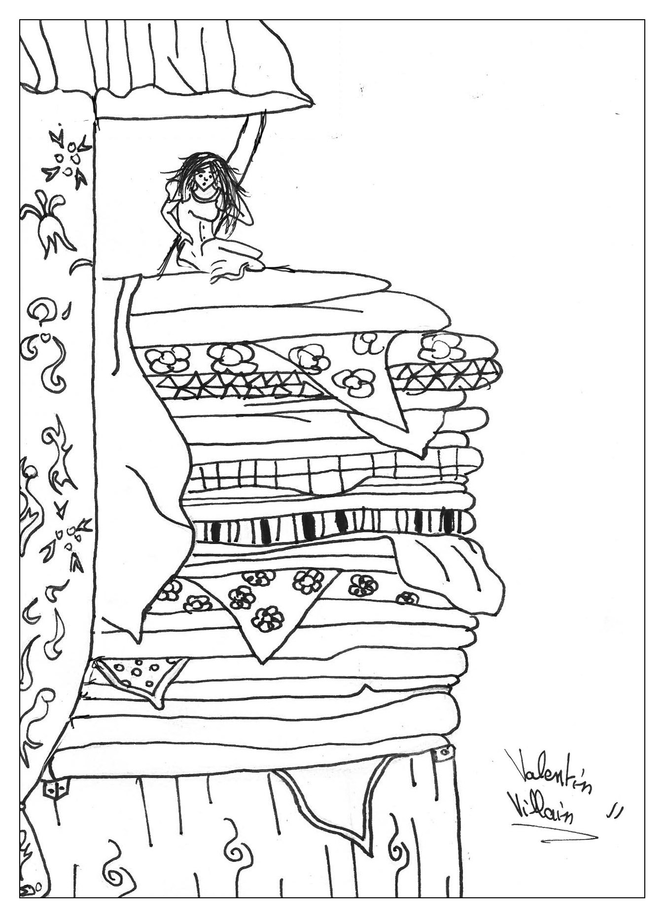 image=contes de fees coloriage adulte dessin La princesse petit pois par valentin 1