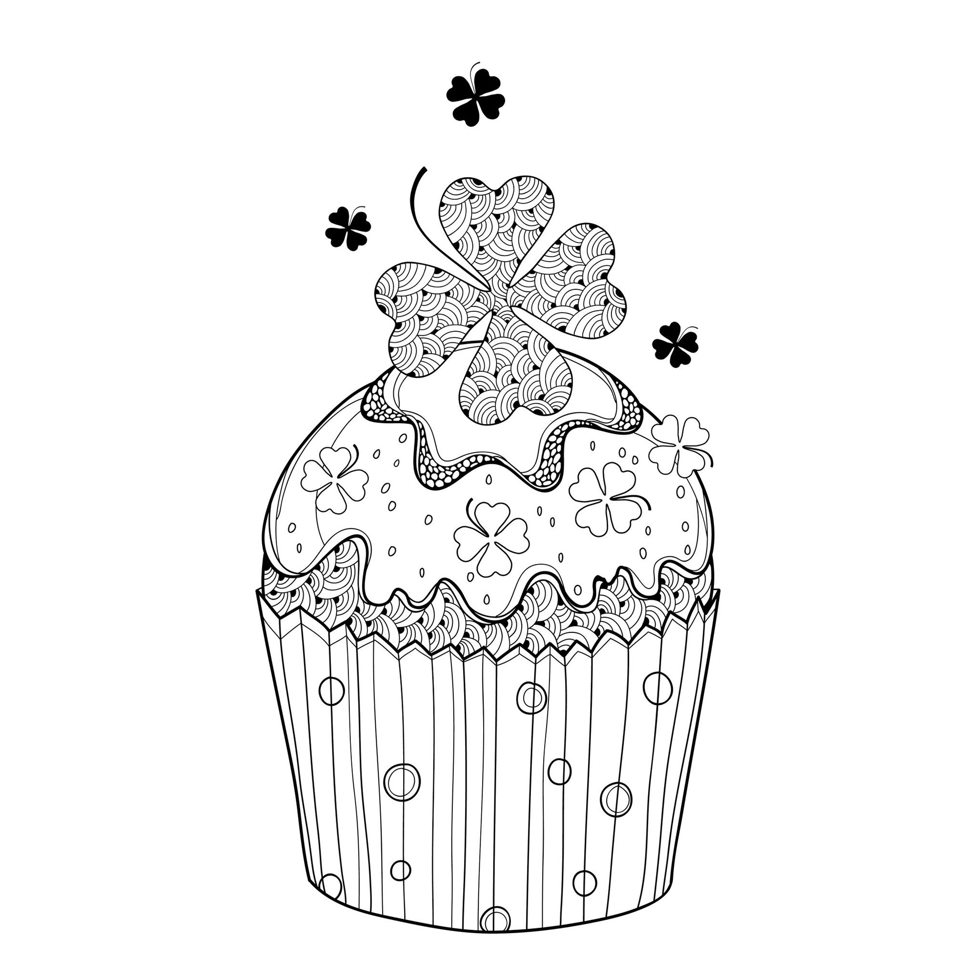 Le trèfle sucré - Coloriages Cupcakes et gâteaux difficiles pour