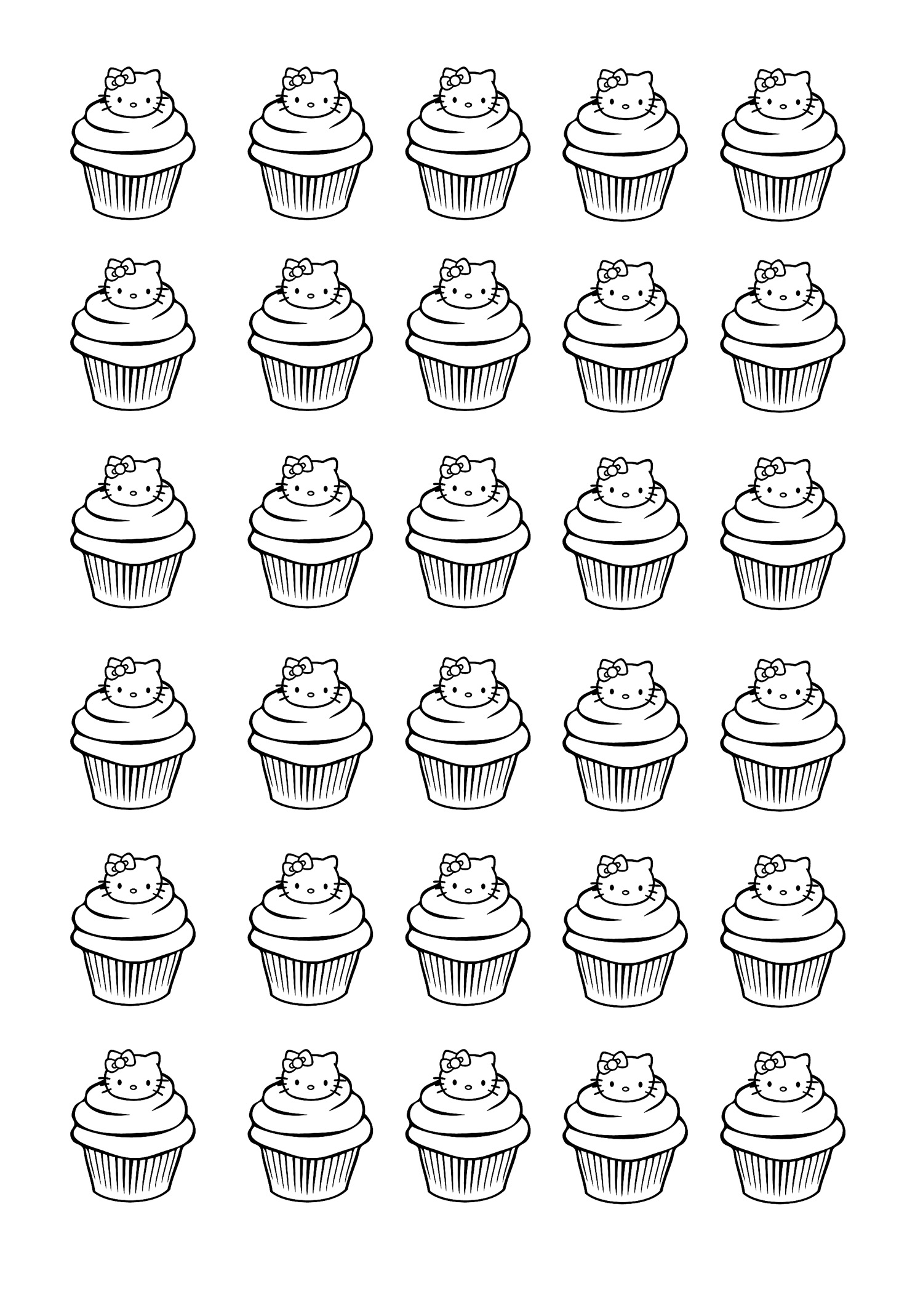 Un Coloriage de nombreux Cup Cakes Hello Kitty !