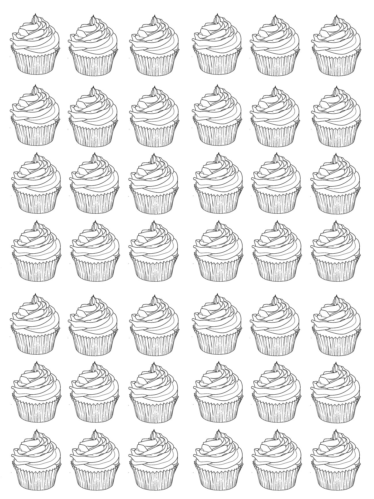 Mosaïque de nombreux Cupcakes identiques, mais devant être coloriés différemment !