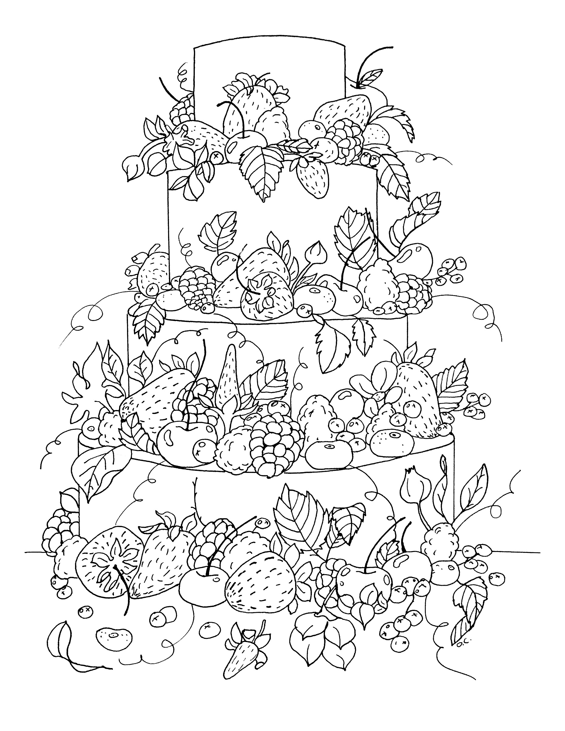 coloriage gros gateau fruite par olivier