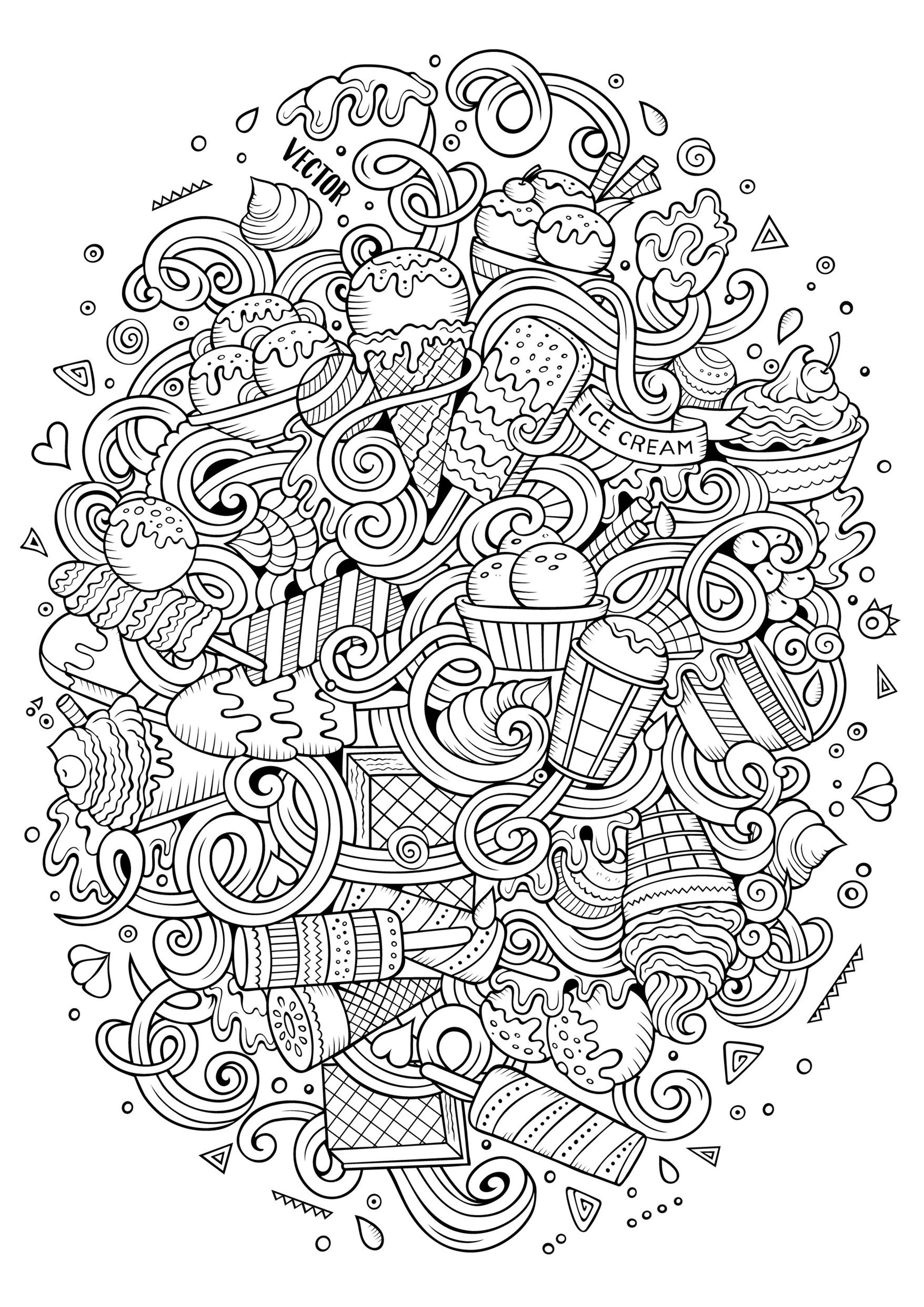 assemblage de glaces cupcakes et gateaux coloriages difficiles pour adultes coloriage livre ouvert