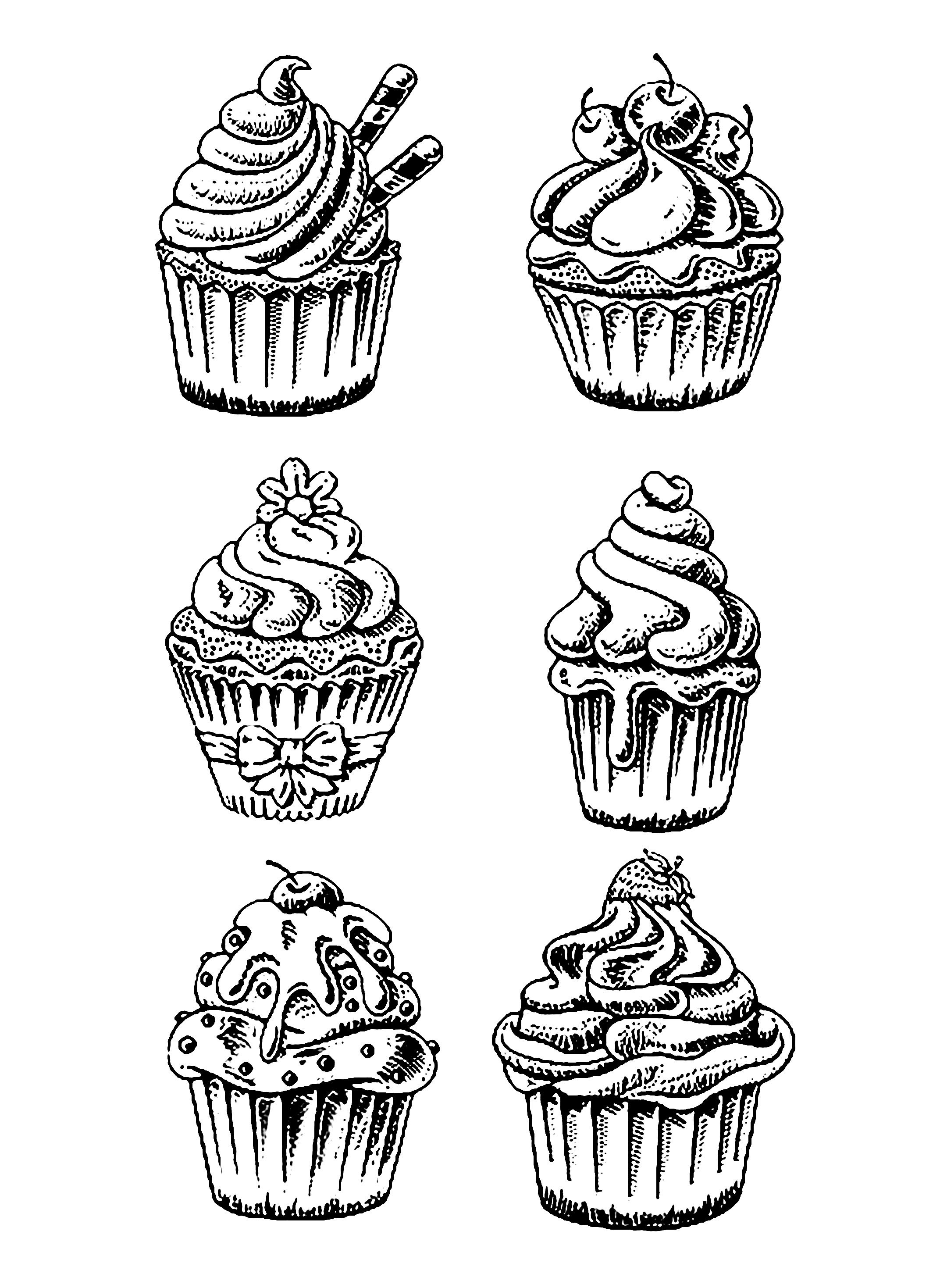 Six bons Cupcakes à colorier sans plus tarder