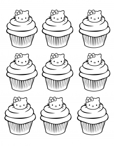 Coloriage cupcakes hello kitty simple